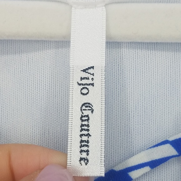 VIjo Couture Blue & White Patterned Slip Dress - Picture 5 of 7